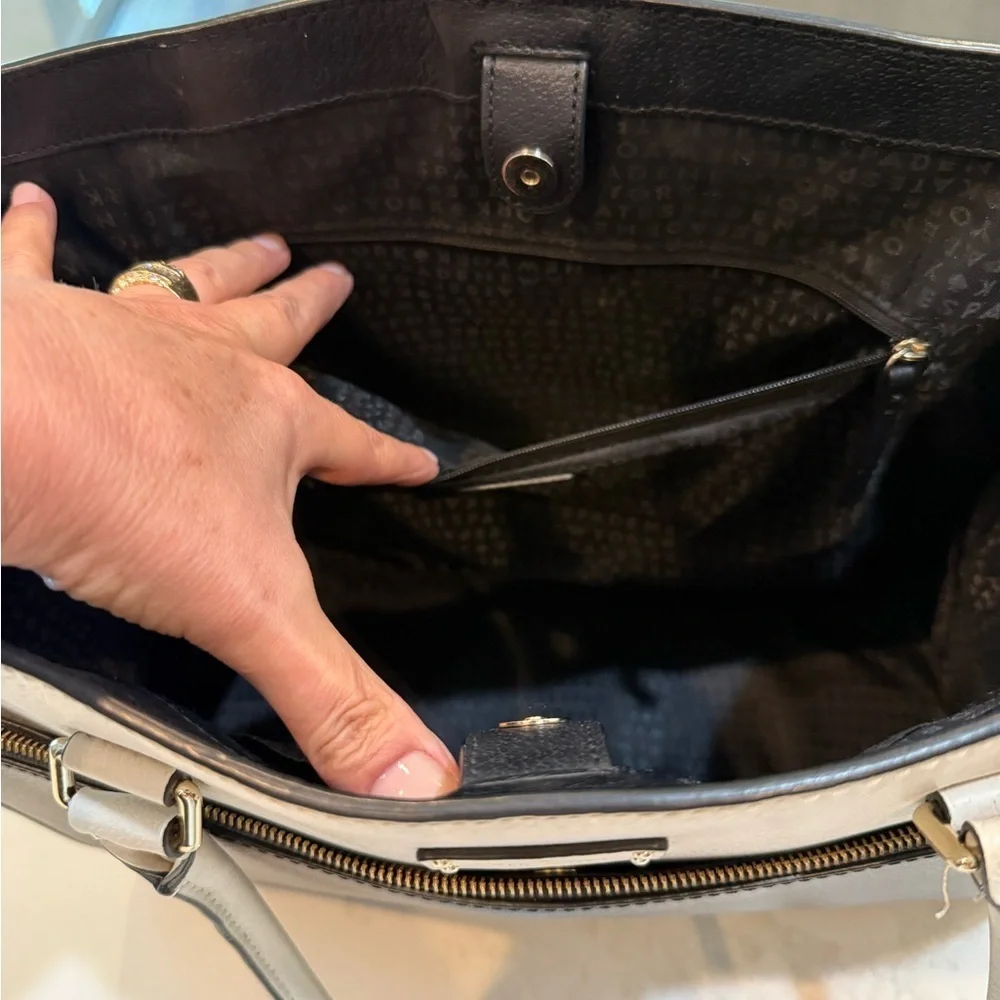 Kate Spade New York Black Cream Grove Street Maeve Large Structured Leather Tote